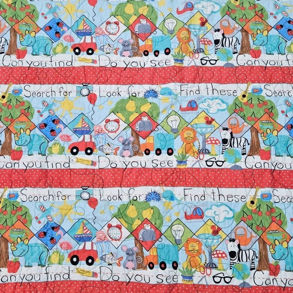 Search and Find Homemade Baby Quilt Toddler Play Mat Animals Cars Trees Boy Girl